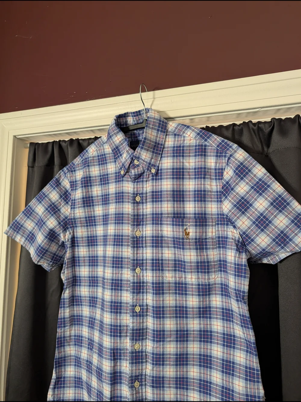 Polo by Ralph Lauren Blue Plaid Short-Sleeve Button-Down Oxford Mens Shirt S